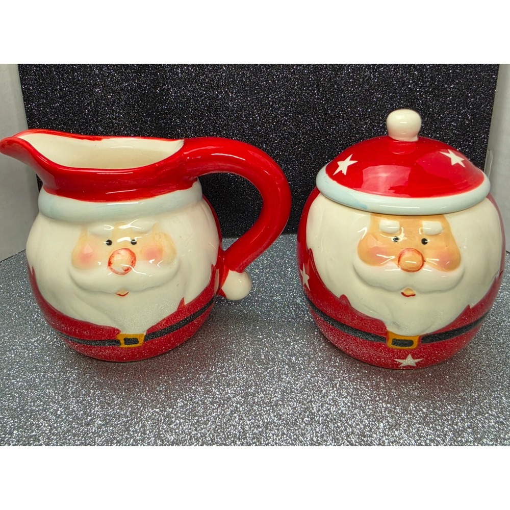Vintage Kirkland's Santa Claus Sugar and Creamer Set Christmas Holiday Ceramic